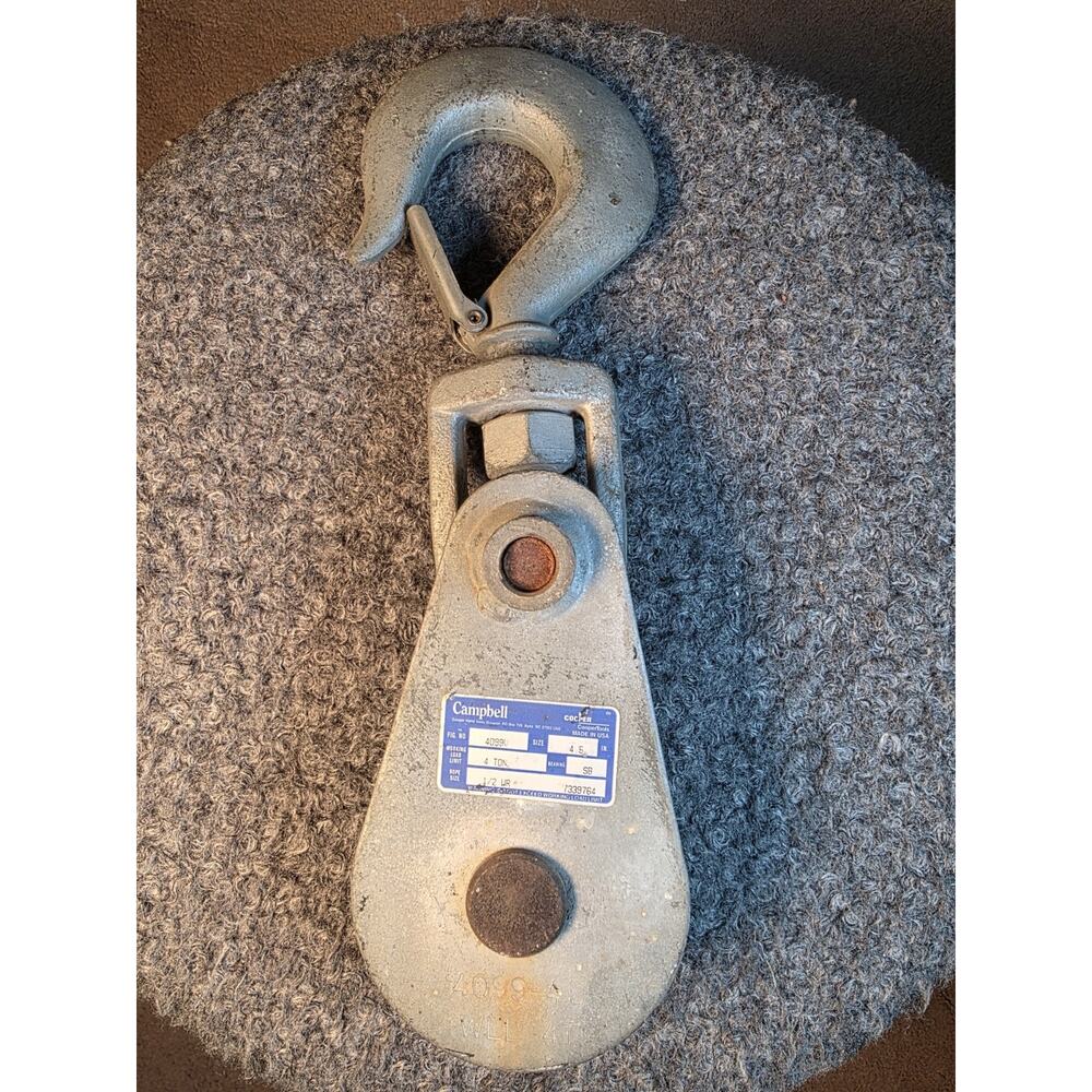 Campbell Cooper 4099V 4 Ton Snatch Block Swivel Hook 1/2" Wire Rope Made USA